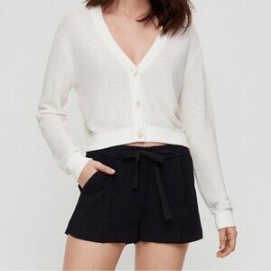 ARITZIA Wilfred Exergue Pleated Tie Front Black Minimalist Dress Short Size 8